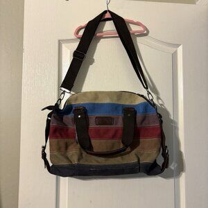 New Canvas Handbag Multi-Color Striped Lattice Cross Body Shoulder Purse Bag